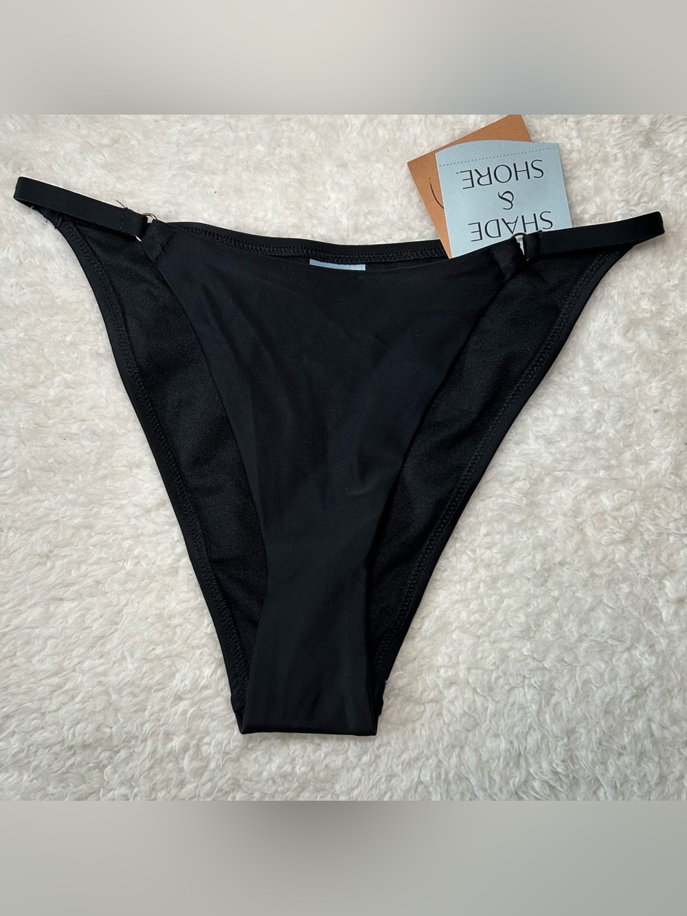 Shade & Shore Women’s Black Low Rise Extra Cheeky Bikini Bottoms Small NEW
